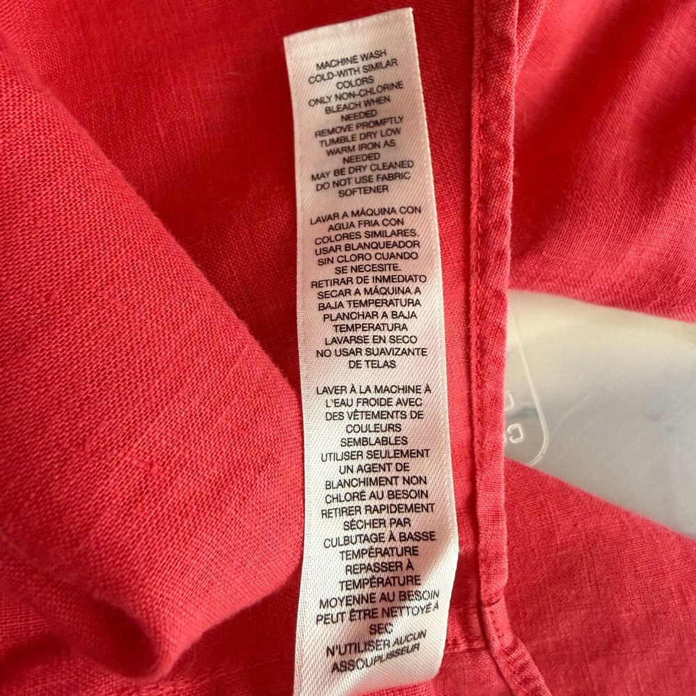 CHICO'S Non Iron Linen Button Up Shirt 2 L Coral Pink Top Great Condition B7 - Picture 4 of 5